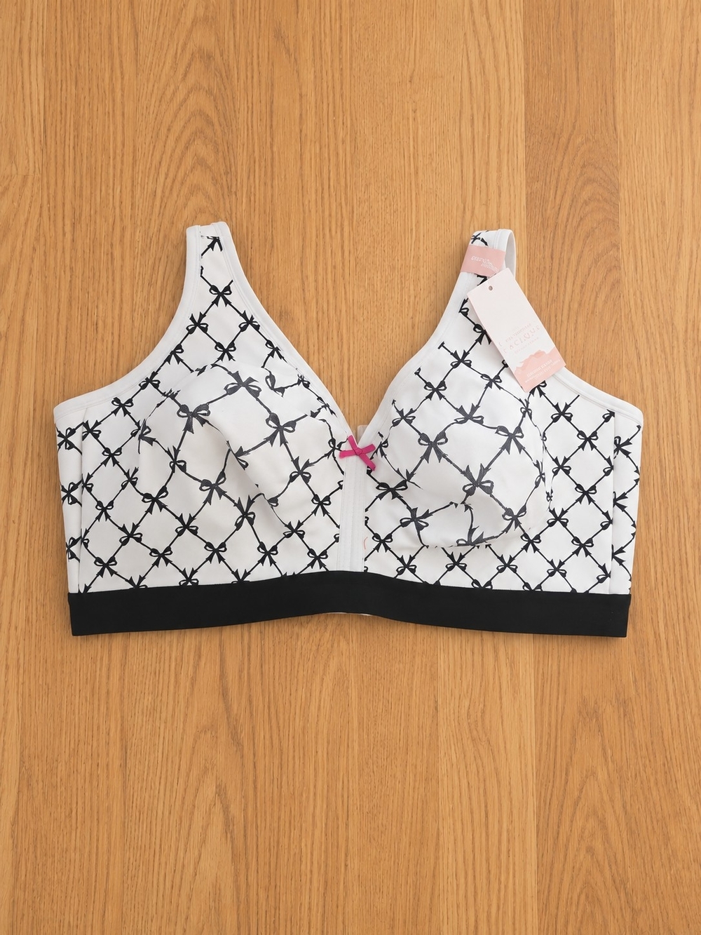 Cacique White Bra with Black Bow-Grid Print